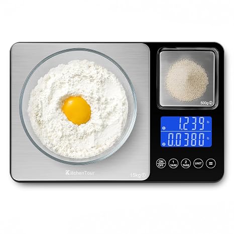 KitchenTour Dual Platform Digital Kitchen Food Scale, 0.001oz/33lb