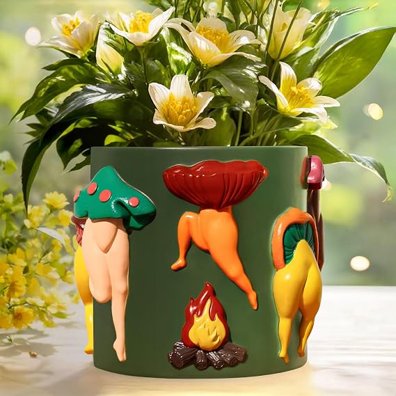 GUGUGO Mushroom Female Body Planters, Unique Dancing Lady Flowers Planter, Cute Quirky Butt Plant Pots for Indoor Plants, Funny Succulent Flower Pot for Home Decor, Eclectic Aesthetic Gift, Green