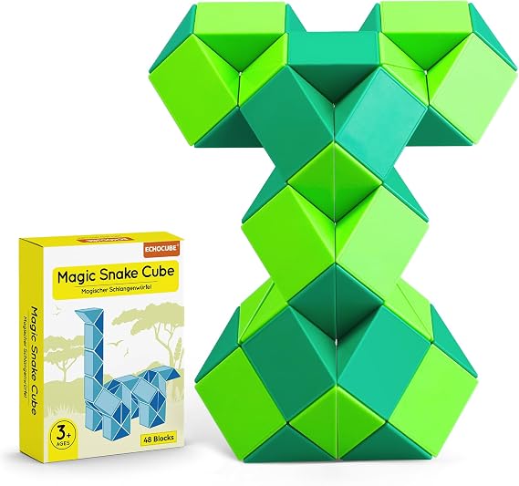Magic Snake Cube 48 Blocks Magic Snake Ruler Twist Puzzle Party Gifts Educational Creative Snake Fidget Toy for Kids/Adults (Green)