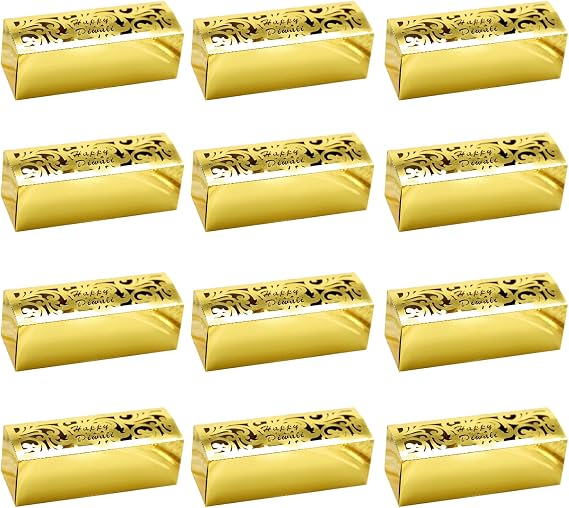 KYMY Diwali Treat Boxes, 12pcs Golden Color Gift Boxes for Snack Sugar Chocolate, Diwali Decorations for India Festival Party Favor