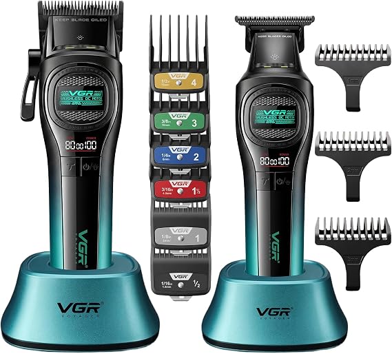 VGR 888C Hair Clipper and 888T Hair Trimmer Set, Green
