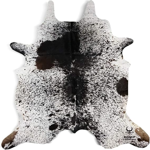 rodeo Salt and Pepper Cowhide Rug Brazilian Cow Skin Rug BrownTricolorBlack Cow hides Size XXL Approx 7x8 ft 213cmx243cm cowhides Premium Quality Black and White
