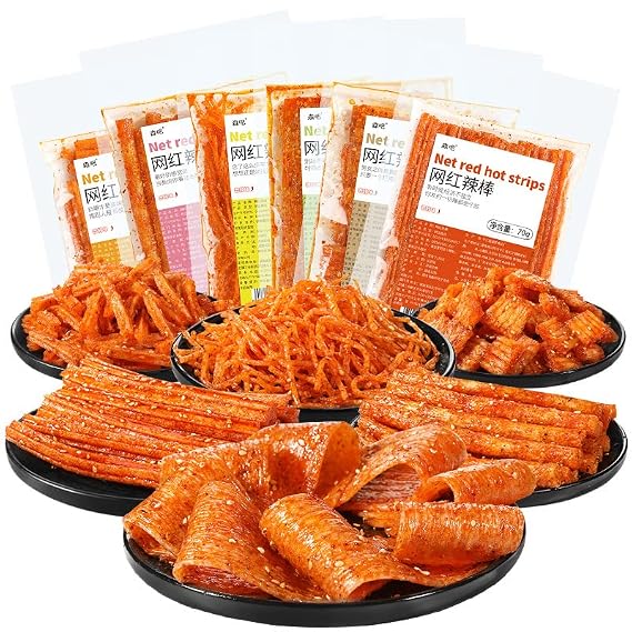 Spicy Noodle Web Celebrity latiao Snacks ,Big Spicy Piece Nostalgia Spicy,Convenient Fast Food,Gluten, Casual Snacks,Handmade Spicy Strips ,Spicy French fries (Hot Silk,4 bag)