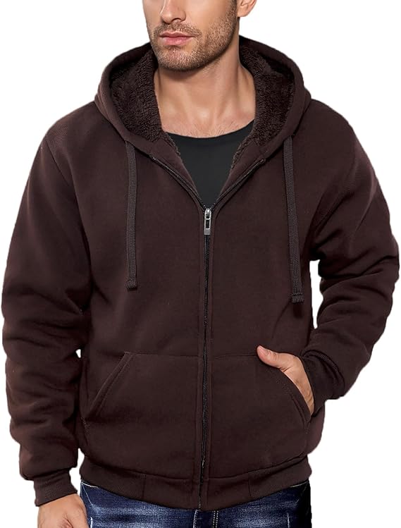 Hoodies for Men Jacket Zip Up Sherpa Fleece Lined Sweatshirts
