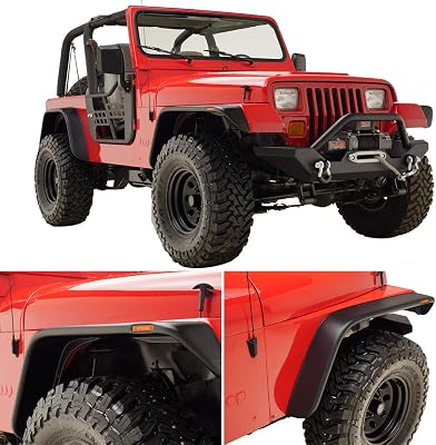 KML Front and Rear Fender Flare Flat Style with LED Side Light Fit for 87-95 Wrangler YJ