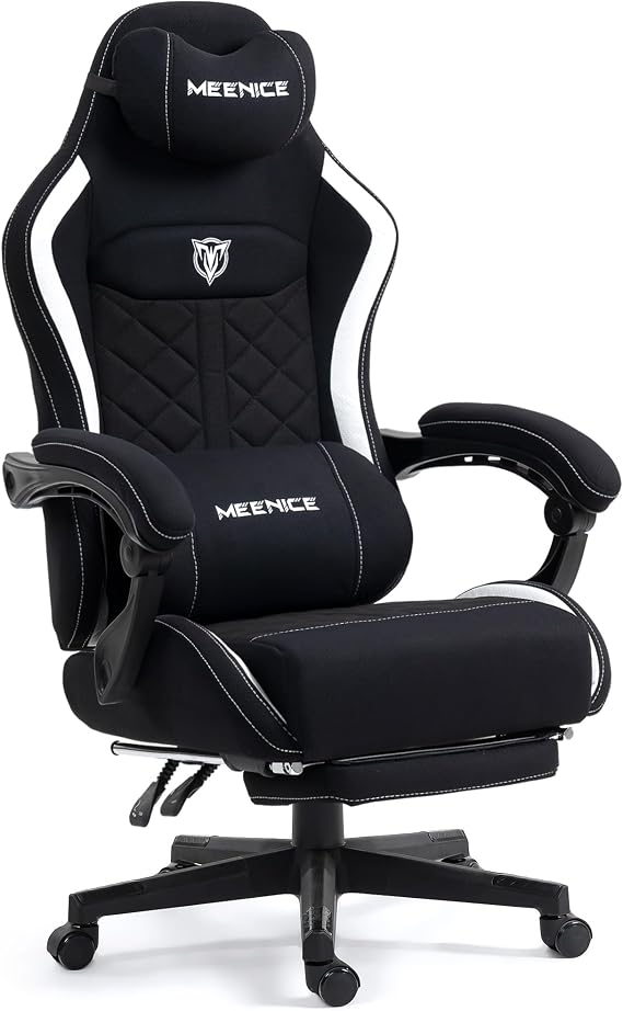 Big and Tall Gaming Chair Fabric with Footrest, Massage Lumbar for Adults