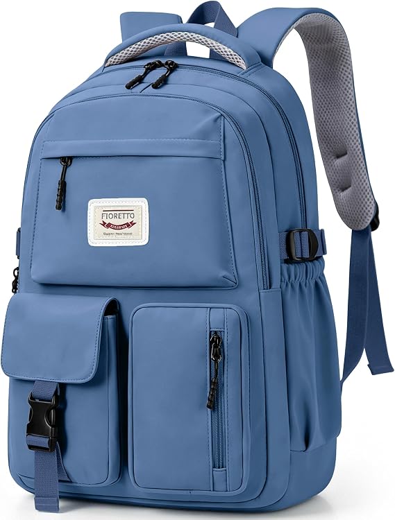 FIORETTO Lightweight School Backpack Womens, Cute School Bag for Teenager Girls, 15.6 Laptop Rucksack Backpack for School Casual Daypacks Travel Backpack for College Work Dark blue 25L