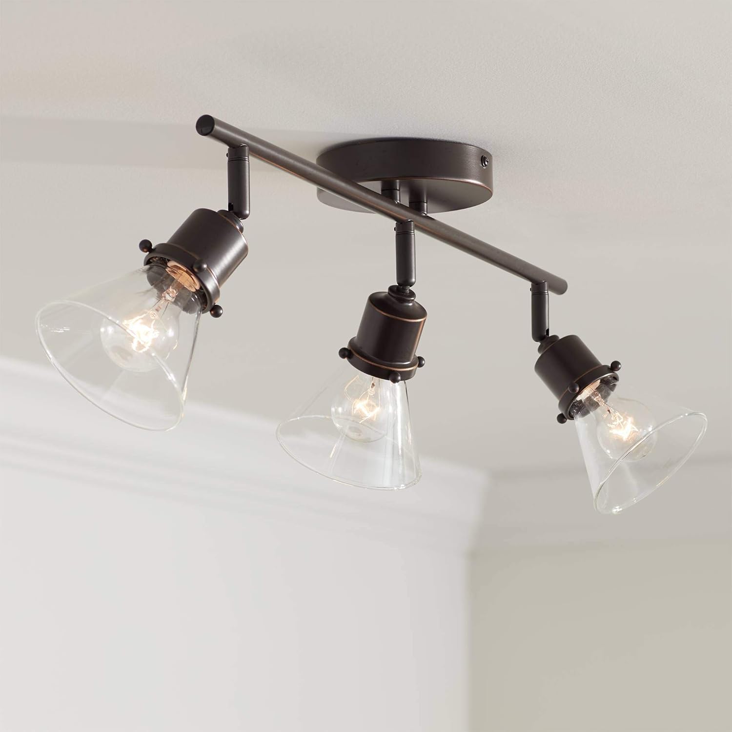 Pro Track Leila 3-Head Ceiling or Wall Track Light Fixture Kit Adjustable Monorail Brown Bronze Finish Clear Glass Farmhouse Rustic Kitchen Bathroom Living Room Dining Hallway House 23 14 Wide