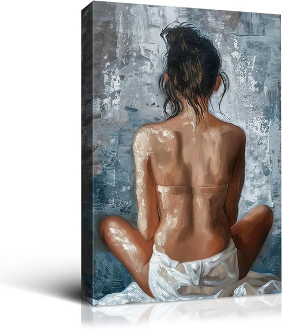 Wewejia - Bathroom Canvas Wall Art Abstract Sexy Woman Blue Gray White Oil Painting Sexy Poster Pretty Girl Art Prints Girl Bedroom Decor Best Gift For Female Friends 16x24 Inch