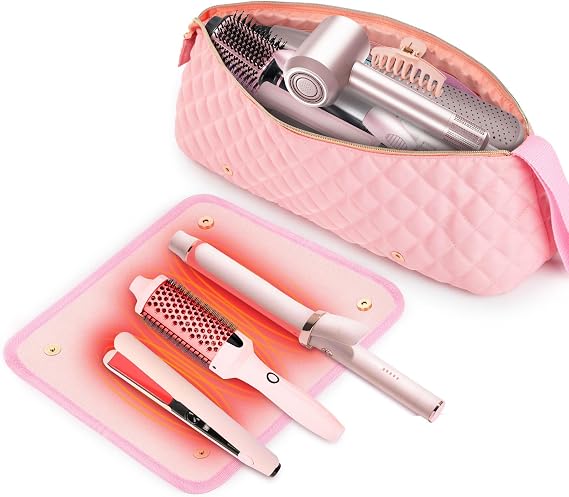 Hair Tools Travel Bag With Heat Resistant Mat, Hot Tools Organizer for Curling Iron, Flat Iron, Straighteners, Hair Accessories, Travel Essentials for Women