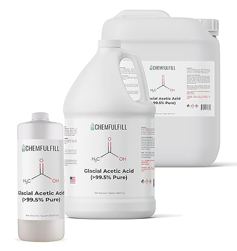 Chemfulfill Glacial Acetic Acid 99% Concentration High Purity Ethanoic Acid for Industrial & Laboratory Use, Half-Pint (8 fl oz) Size, Made in USA