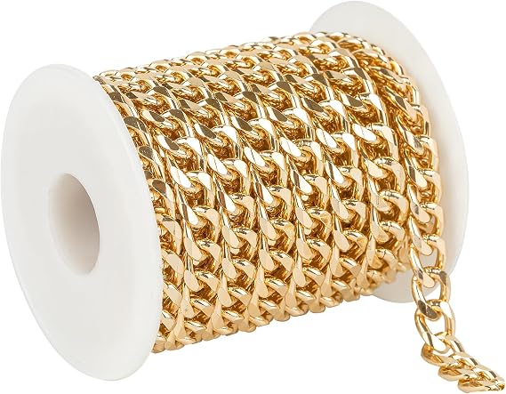 33 Feet Gold Cuban Link Chain Bulk Gold Plated Aluminum Jewelry Chains