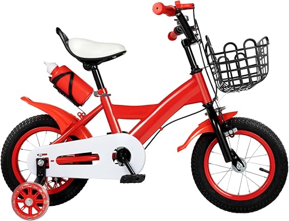 Children's Bicycle, 12'' Kids Bike with Bicycle Basket and Water Bottle Holder, Beginner Bikes for 2-4 Years Old Boys and Girls, Max Bearing Capacity 80kg