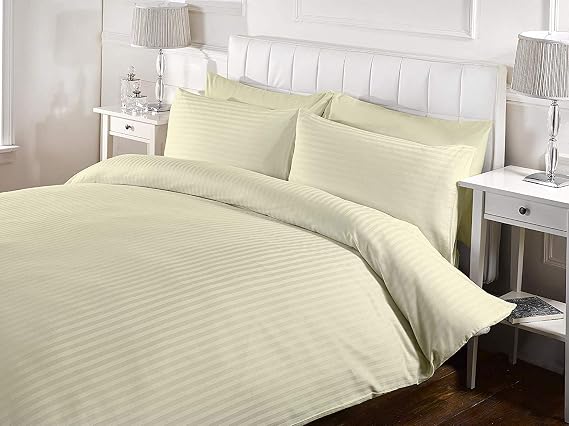 RRlinen 5 Piece Duvet Cover Striped with Zipper Closure 100% Cotton Luxurious and Hypoallergenic 800 Thread Count (1 Duvet Cover Striped 4 Pillow Shams) (Ivory Stripe) Twin/TwinXL (5 Piece)