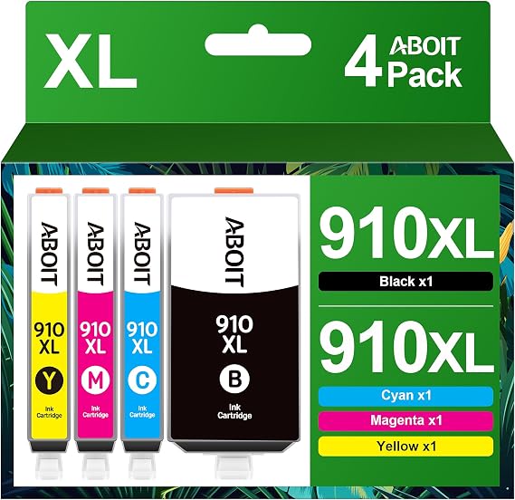 Compatible Ink Cartridge Replacement for HP 910XL, Cyan, Magenta, Yellow, Black, 4 Pack