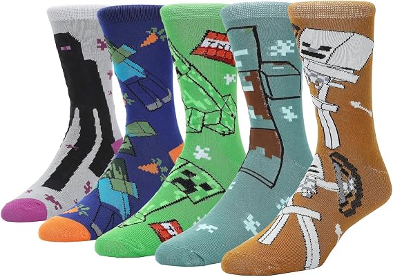 Bioworld Minecraft Creeper Icons and Mobs Men's 5-Pack Casual Crew Socks