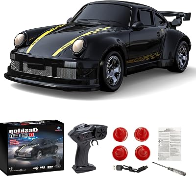 Mini 1:64 Scale 4WD Proportional RC Drift Car, 4WD Remote Control Drift Car with LED Lights, Mini Desktop Racing Toy Gift Sport Type A Black