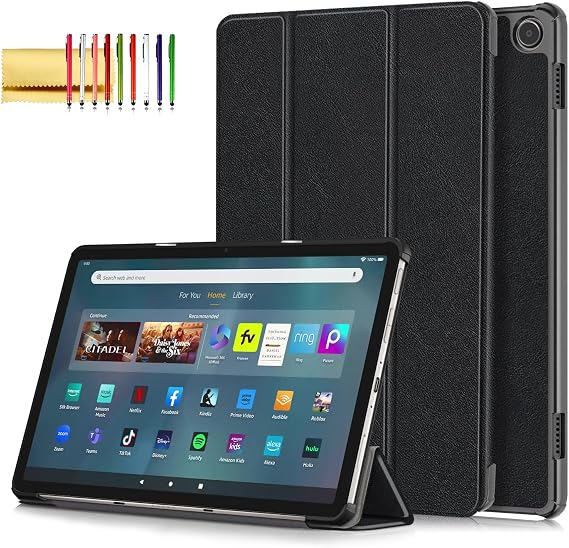 Case for Amazon Fire Max 11 Tablet (13th Generation, 2023), Techcircle Slim Lightweight Trifold Stand Magnetic Hard Shell Flip Cover PU Leather Protective Folio Book Cover, Black