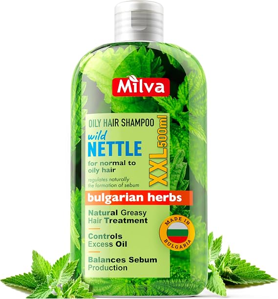 Milva Nettle Shampoo for Oily Hair - 500 ml Natural Balancing Shampoo for Greasy Hair and Roots - Degrease Treatment for Oily Scalp - Cleansing, Control Sebum, Oil Reducing, Add Volume and Shine