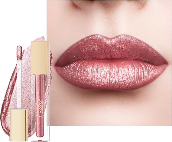 Oulac Rose Diamond Lip Gloss - Metallic Pink Liquid Lip Stain, Long Lasting Lipstick for Women, also for Eyeshadow, Glitter Finish, Waterproof, No Transfer, Highly Pigmented, Vegan, 4.5ml, MD04