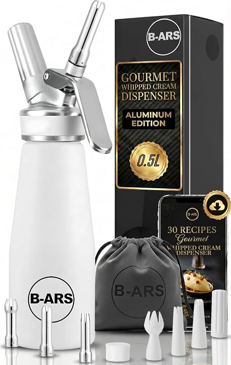 B-ARS Whipped Cream Dispenser 500ml Aluminum White, Foams and Mousse