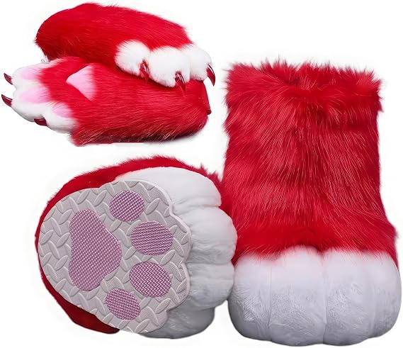 Furry Feet, Furry Hands and Paws, Faux Fur Hands and Paws, Cosplay Animal Cat Fox Costume Accessories(A)