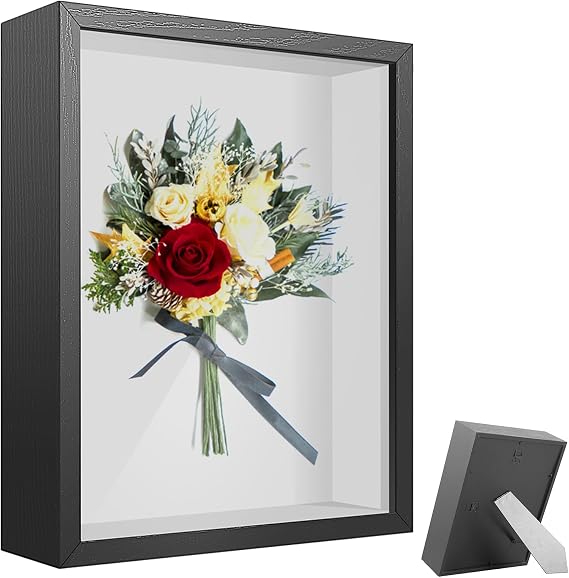 Shadow Box Picture Frame Wall Mounted Shadow Box Display Cases Rectangle Tabletop Shadowbox Frame Simple Elegant Shadow Box Black/White for Display Photos Medals Awards Tickets Crafts Souvenir