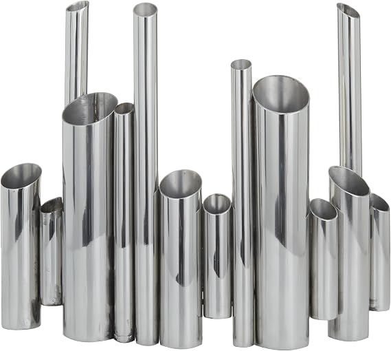 CosmoLiving by Cosmopolitan Stainless Steel Metal Decorative Vase Organ Pipe Tube Centerpiece Vase, Flower Vase for Home Decoration 14" x 4" x 12", Silver