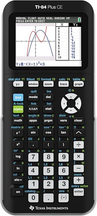 Texas Instruments TI-84 PLUS CE Graphing Calculator, Black (Frustration-Free Packaging) (84PLCE/PWB/2L1/A)
