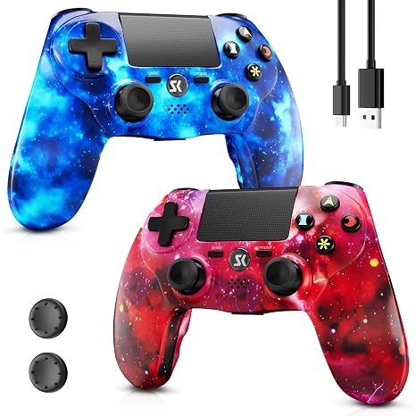 Kujian Wireless Controller for PS4, 2 Pack Controller Compatible with Playstation 4/Pro/Slim/PC Remote Control, Double Vibration, Touch Pad, Six-axis Motion Sensor, Stereo Headphone Jack(Blue & Red)