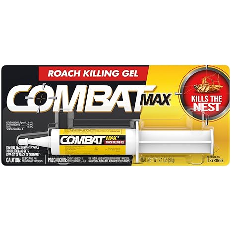 Combat Max Roach Killing Gel, Indoor and Outdoor Use, 1 Syringe, 2.1 Oz | Starts working in hours, fast control of large roaches, long residual action, unscented, transparent gel