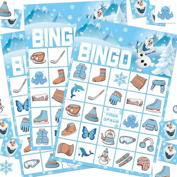 Snowman Christmas Bingo Game for 24 Players & Teams - Large Group Family Holiday Party Game, Kids Activities, Crafts, Party Favors and Gift
