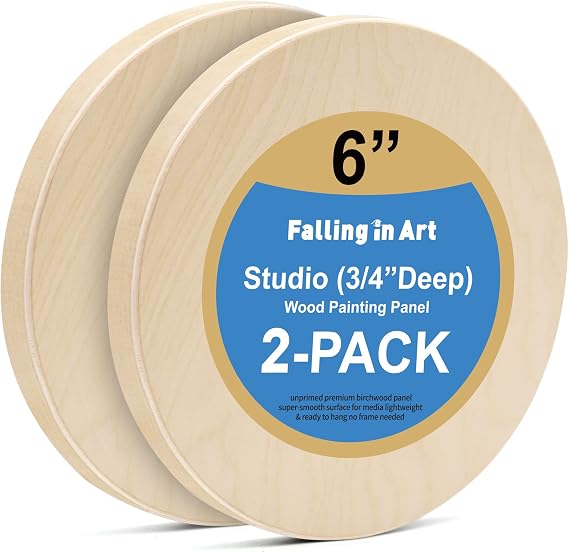 Falling in Art 2 Pack 6'' Unfinished Round Birch Wood Panels for Painting