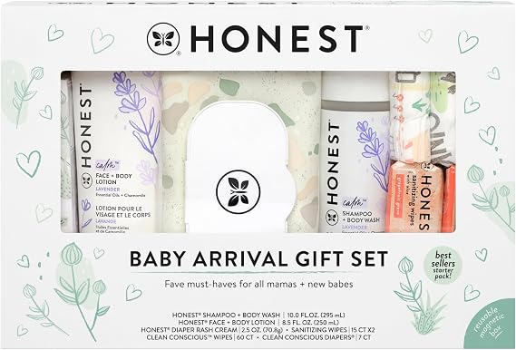 The Honest Company Baby Arrival Gift Set Newborn Essentials Welcome Box, Diapers Wipes Personal Care Diaper Rash Cream