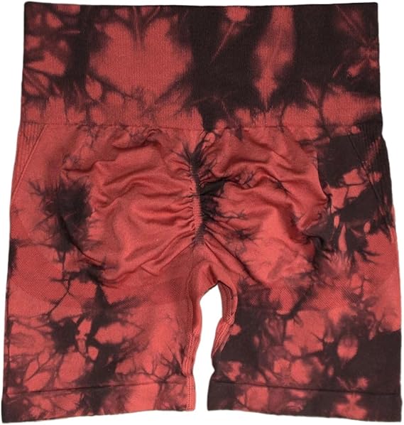 LSCZSLYH Seamless Tie Dye Sport Shorts for Women Elastic Scrunch High Waist Push Up Tummy Gym Fitness Workout Yoga Shorts