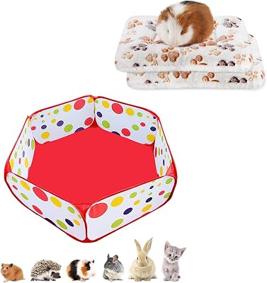 Amakunft 2 Pcs Guinea Pig Bed Mat Washable, Rabbit Winter Bed Pad for Indoor & Portable Small Animals Playpen, OutdoorIndoor Pop Open Pet Exercise Fence, Guinea Pig Accessories Metal Wire Yard Fence