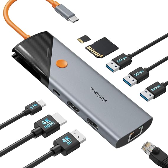 Docking Station Dual Monitor with 4K HDMI&DP Port, USB-C Hub with Ethernet