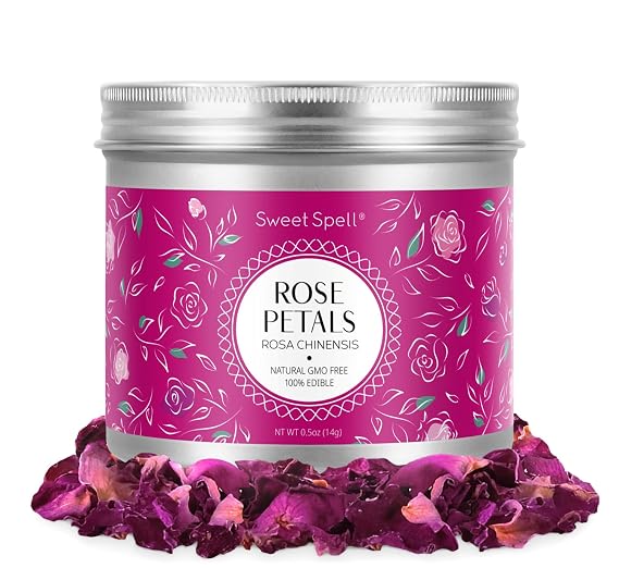 Sweet Spell Dried Rose Petals Edible Flowers for Drinks, Cocktails, and Cake Decorations Perfect for Tea, Soap, and Candle Making 14g (0.5oz)