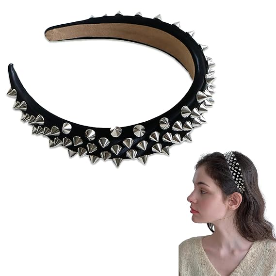 Spike Headband Punk Studded Goth Headbands Spiked Gothic Hair Band Accessories for Women, Rock Spiky Headpiece with Grommet Details Stylish Hair Band for Cosplay Party and Fashion