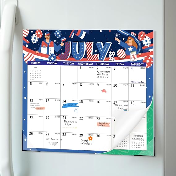 2026-2027 Magnetic Fridge Calendar, 18 Month 13 x 11.4 in Festival Style Design