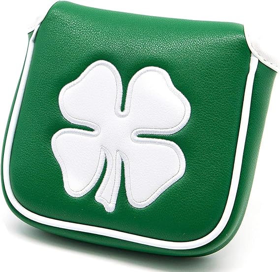Golf Club Lucky Shamrock Square Mallet Putter Cover Magnetic Heel Shaft PU Leather Headcover