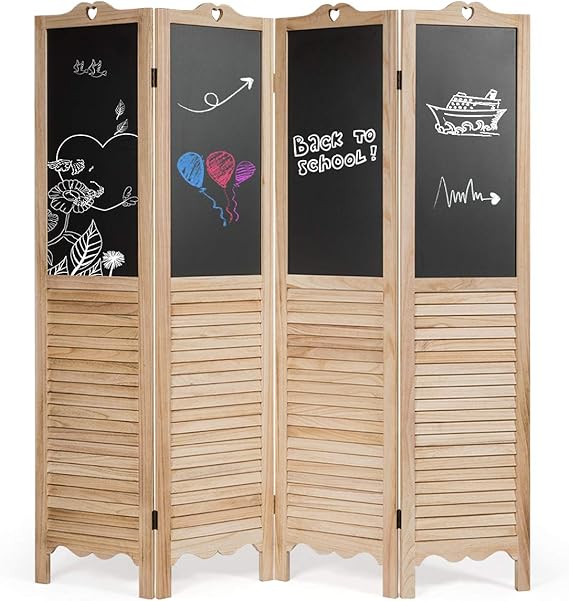Giantex 4 Panel Room Dividers, 5.7 Ft Folding Privacy Screen with Chalkboard Panels, Freestanding Partition Room Divider Screen Panel for Bedroom, Office