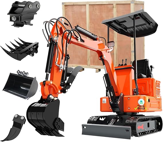 13.5HP Mini Excavator, 36.6" Compact Digger with B&S XR2100 Engine, Narrow Access Mini Excavator for Trenching, Landscaping, Backyard & Construction Work (Orange(+4))