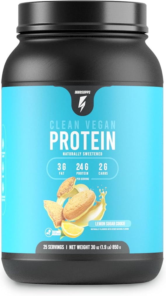 InnoSupps Clean Vegan Protein - Plant Based, Vegan, Natural, No Artificial Sweeteners, No Gluten, No Dairy. Lactose Free, Low Carbs, Low Fat, No Sugar Added, Soy Free, Non-GMO (Lemon Sugar Cookie)