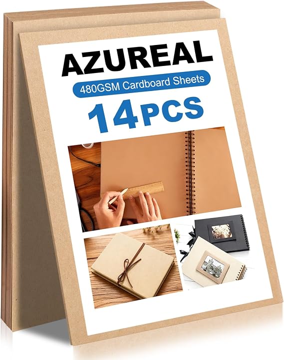 Cardboard Sheets 14Pcs, 25PT Chipboard Sheets 8.5 x 11", 480gsm/177 lbs Heavy-duty Kraft Board Thick Cardboard Sheets, Paperboard for Craft, DIY Project, Bookbinding, Scrapbooking Sheet and Packaging