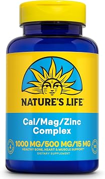 NATURES LIFE Cal Mag Zinc Complex 1000mg  500mg  15mg - Calcium Magnesium Zinc Supplement wVitamin D and Boron - Bone Health, Muscle and Heart Health Support, 25 Serv, 100 Caps