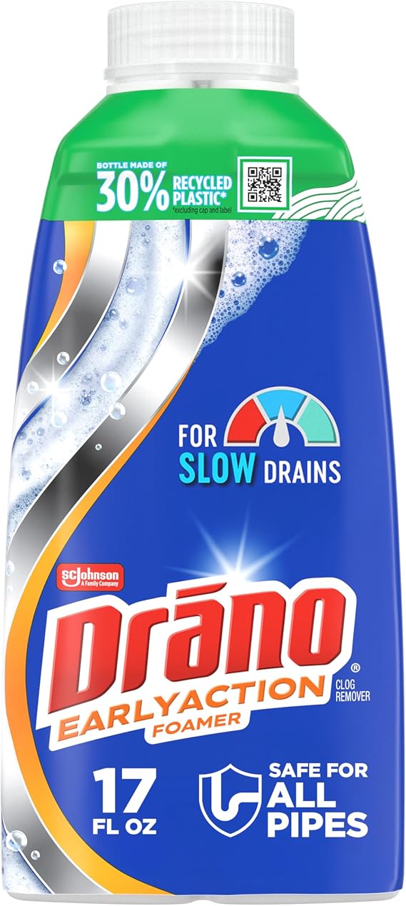 Drano EarlyAction Foamer Drain Clog Remover, Garbage Disposal Cleaner, 17oz