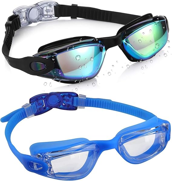 Aputue Swimming Goggles, Pack of 2 Waterproof Swimming Goggles, For Adults and Children, Anti Fog and Waterproof, 180 Degree Clear Vision Triathlon Pool Goggles
