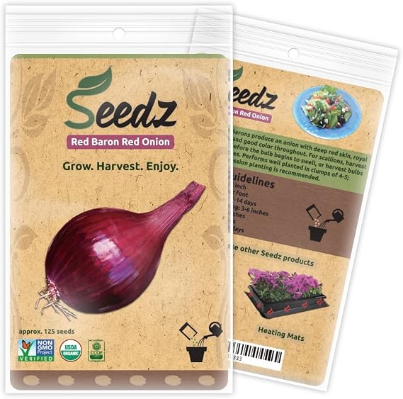 Organic Onion Seeds, APPR. 125, Red Baron Onion, Heirloom Vegetable Seeds, Certified Organic, Non GMO, Non Hybrid, USA