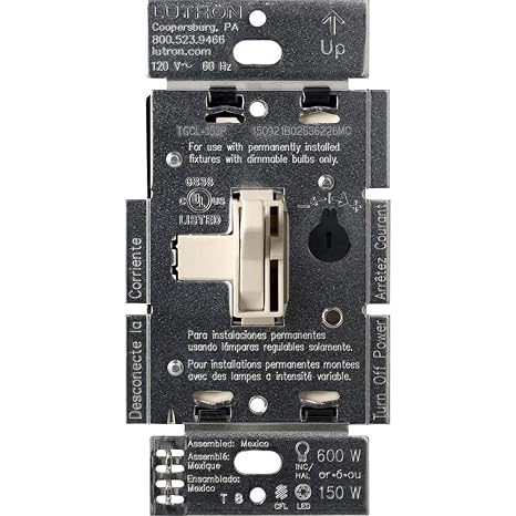 Lutron Ariadni/Toggler LED+ Dimmer Switch, Toggle Dimmer, Single Pole/3-way | For Dimmable LEDs, flicker-free dimming, broad compatibility, easy install, no neutral required, AYCL-153P-LA, Light Almond